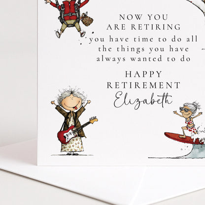 Retirement Card Woman – Personalised Farewell Card With Hand-Drawn Illustrations