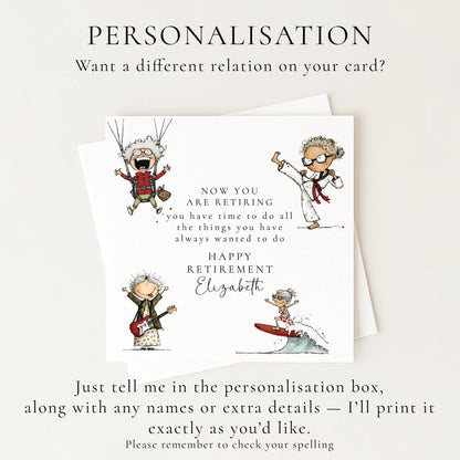 Retirement Card Woman – Personalised Farewell Card With Hand-Drawn Illustrations