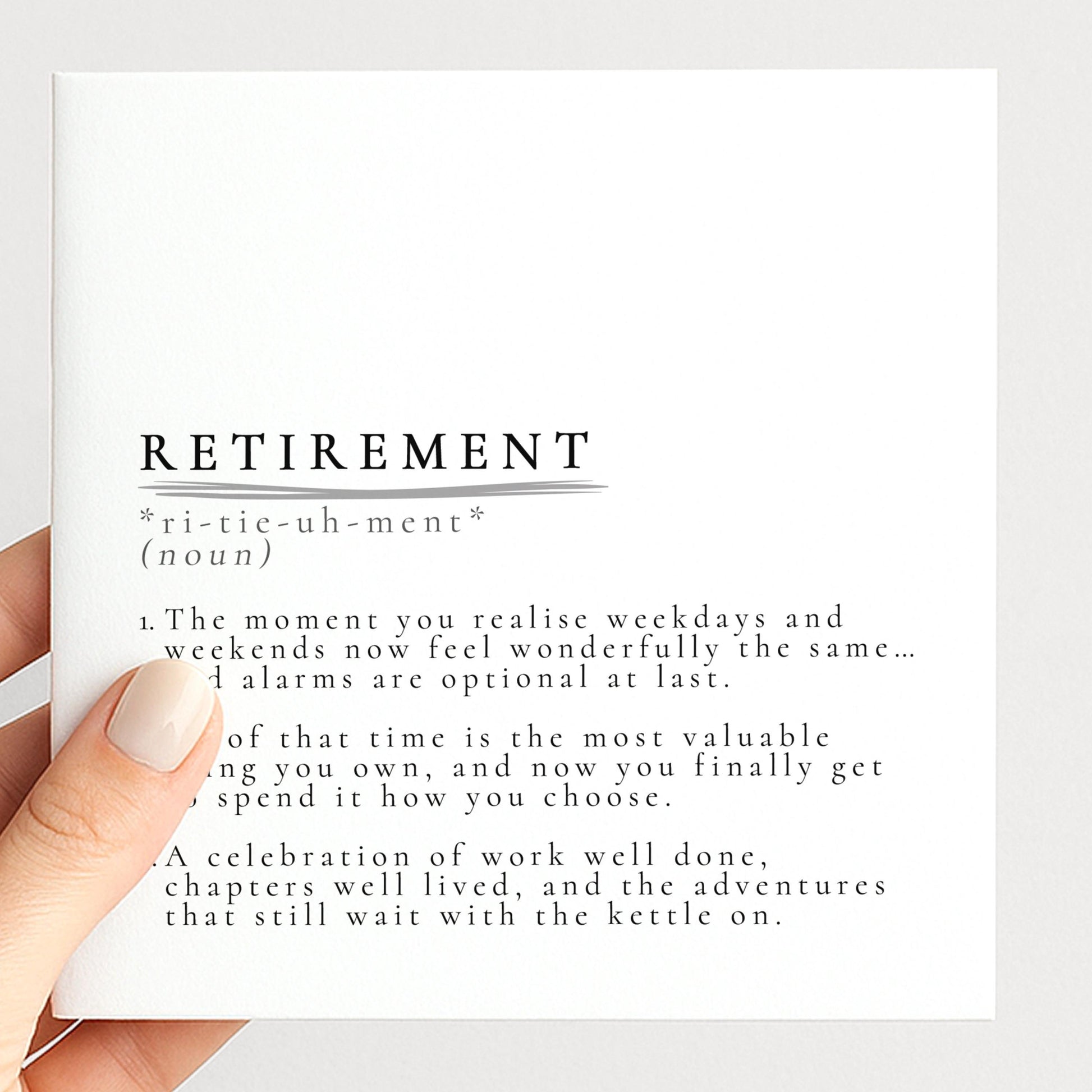 Retirement Definition Card – Minimalist Matte Finish Greeting With Heartfelt Wishes