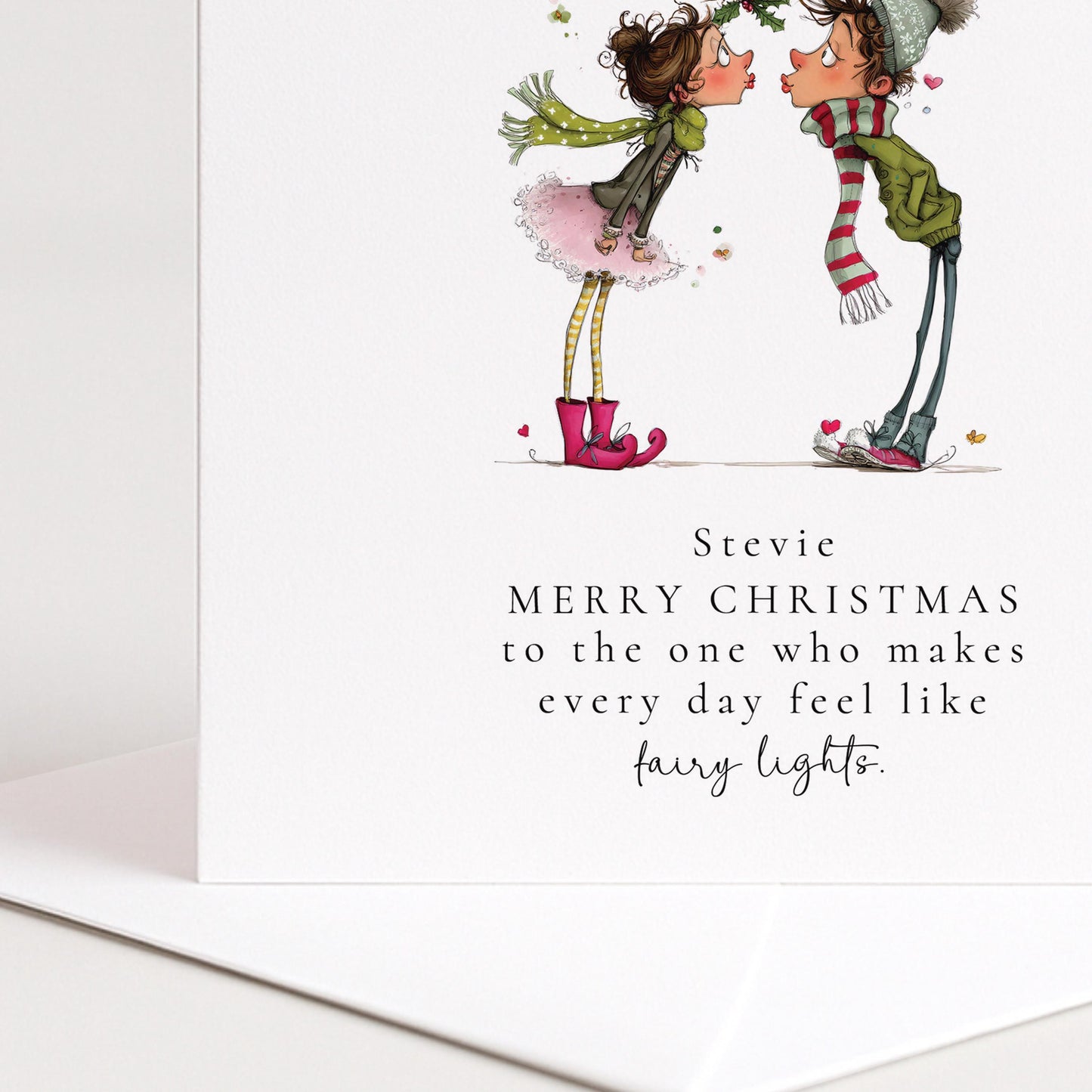 Romantic Christmas Card – Personalised Holiday Greeting With Fairy Lights Design