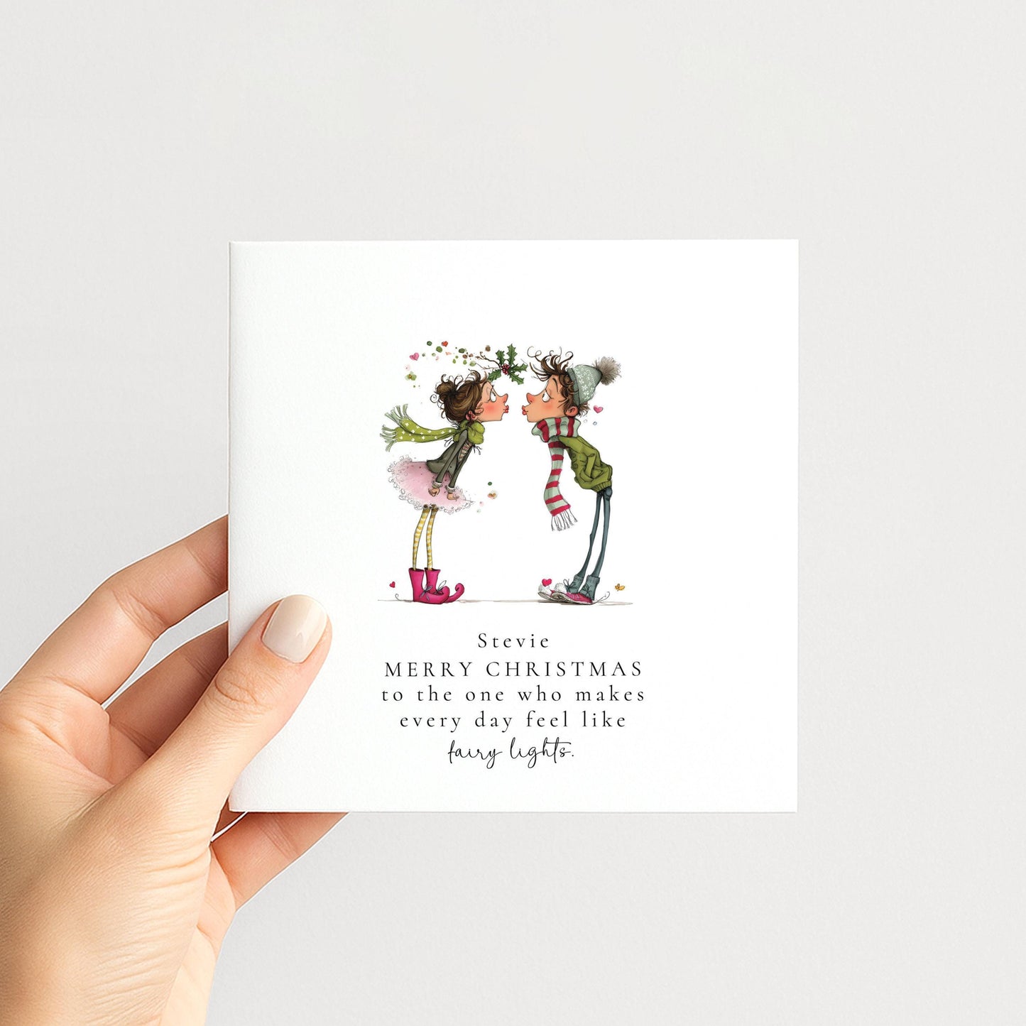 Romantic Christmas Card – Personalised Holiday Greeting With Fairy Lights Design