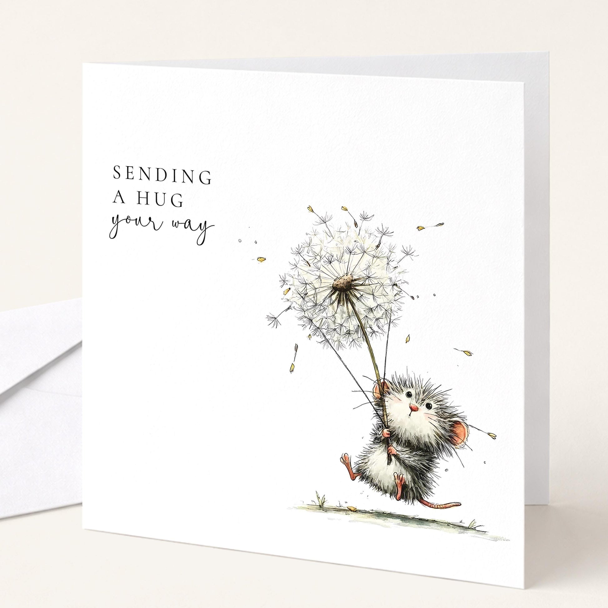 Sending A Hug Card - Comfort Greeting Card With Hand-Drawn Illustration & Envelope