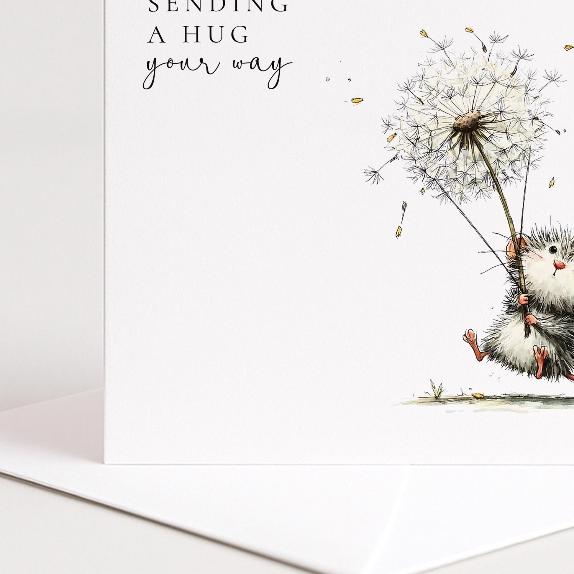 Sending A Hug Card - Comfort Greeting Card With Hand-Drawn Illustration & Envelope