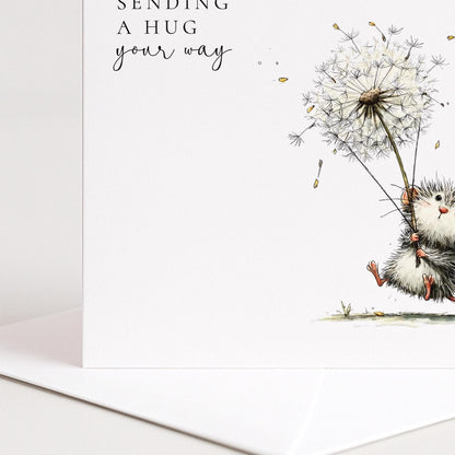 Sending A Hug Card - Comfort Greeting Card With Hand-Drawn Illustration & Envelope
