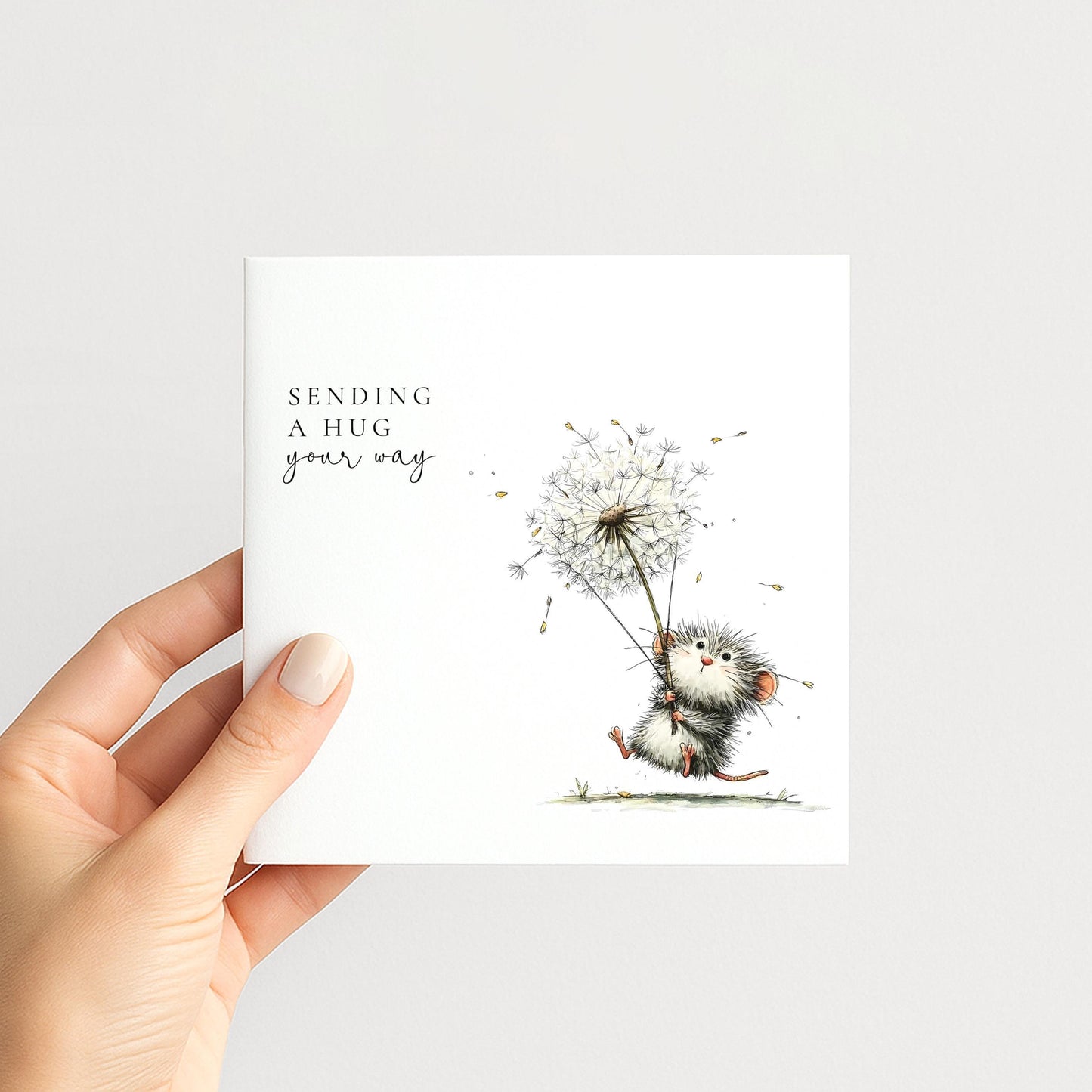 Sending A Hug Card - Comfort Greeting Card With Hand-Drawn Illustration & Envelope