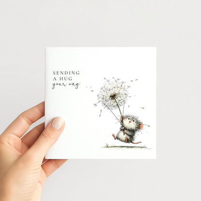 Sending A Hug Card - Comfort Greeting Card With Hand-Drawn Illustration & Envelope