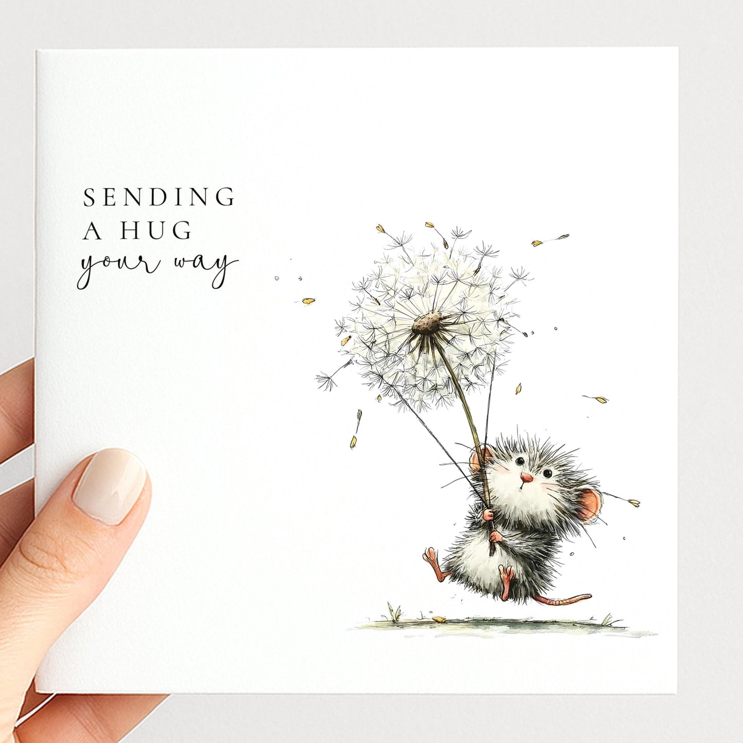 Sending A Hug Card - Comfort Greeting Card With Hand-Drawn Illustration & Envelope