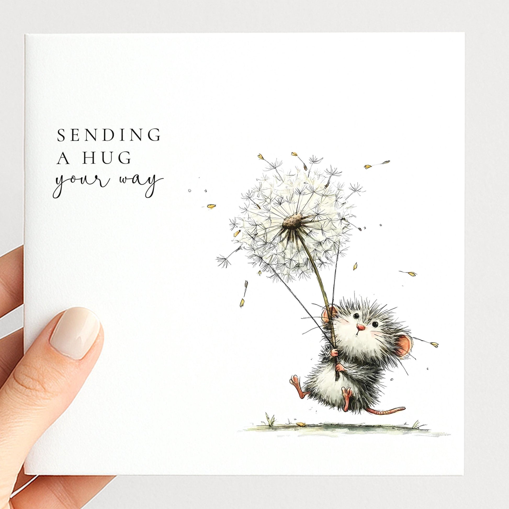 Sending A Hug Card - Comfort Greeting Card With Hand-Drawn Illustration & Envelope
