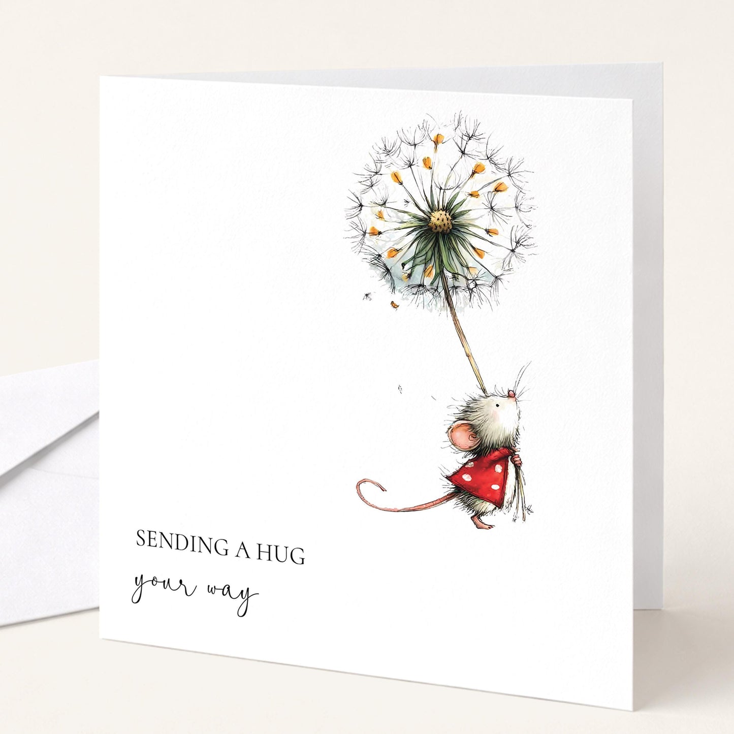 Sending A Hug Card - Cute Mouse Greeting Card With Uplifting Message & Matte Finish