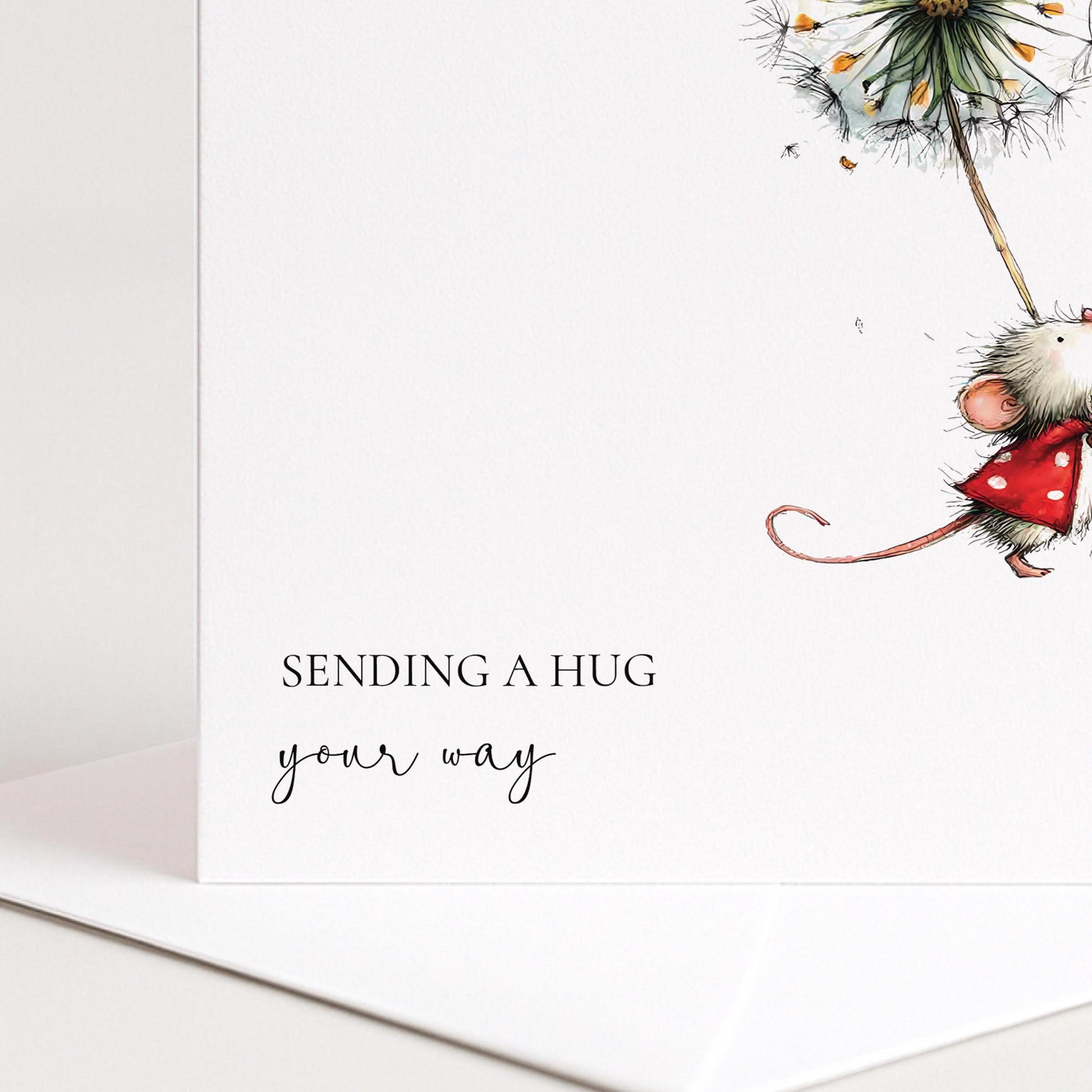 Sending A Hug Card - Cute Mouse Greeting Card With Uplifting Message & Matte Finish
