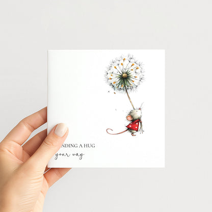 Sending A Hug Card - Cute Mouse Greeting Card With Uplifting Message & Matte Finish
