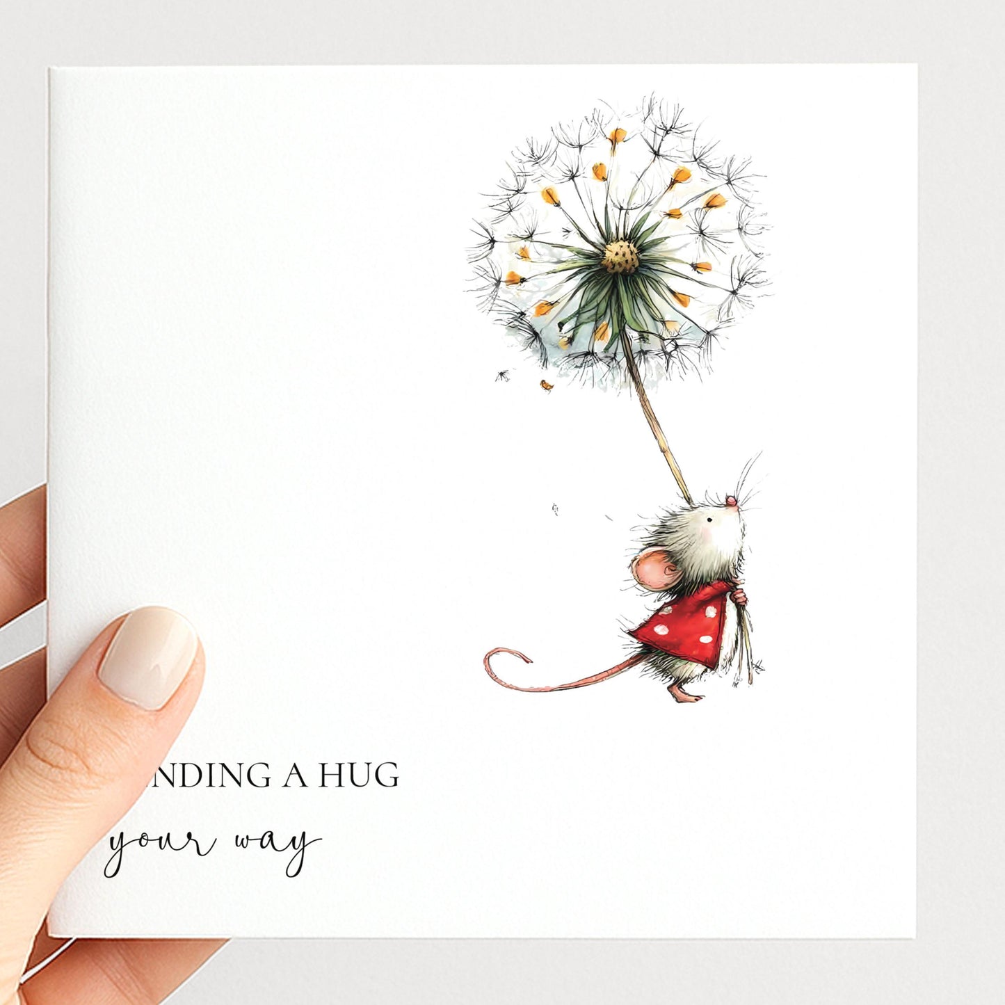 Sending A Hug Card - Cute Mouse Greeting Card With Uplifting Message & Matte Finish