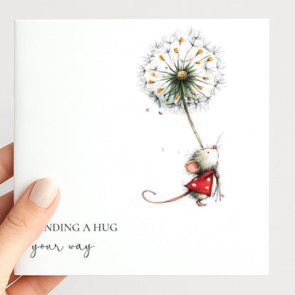Sending A Hug Card - Cute Mouse Greeting Card With Uplifting Message & Matte Finish