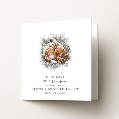 Sister Brother-in-Law Christmas Card – Personalised Snowy Pine Holiday Greeting