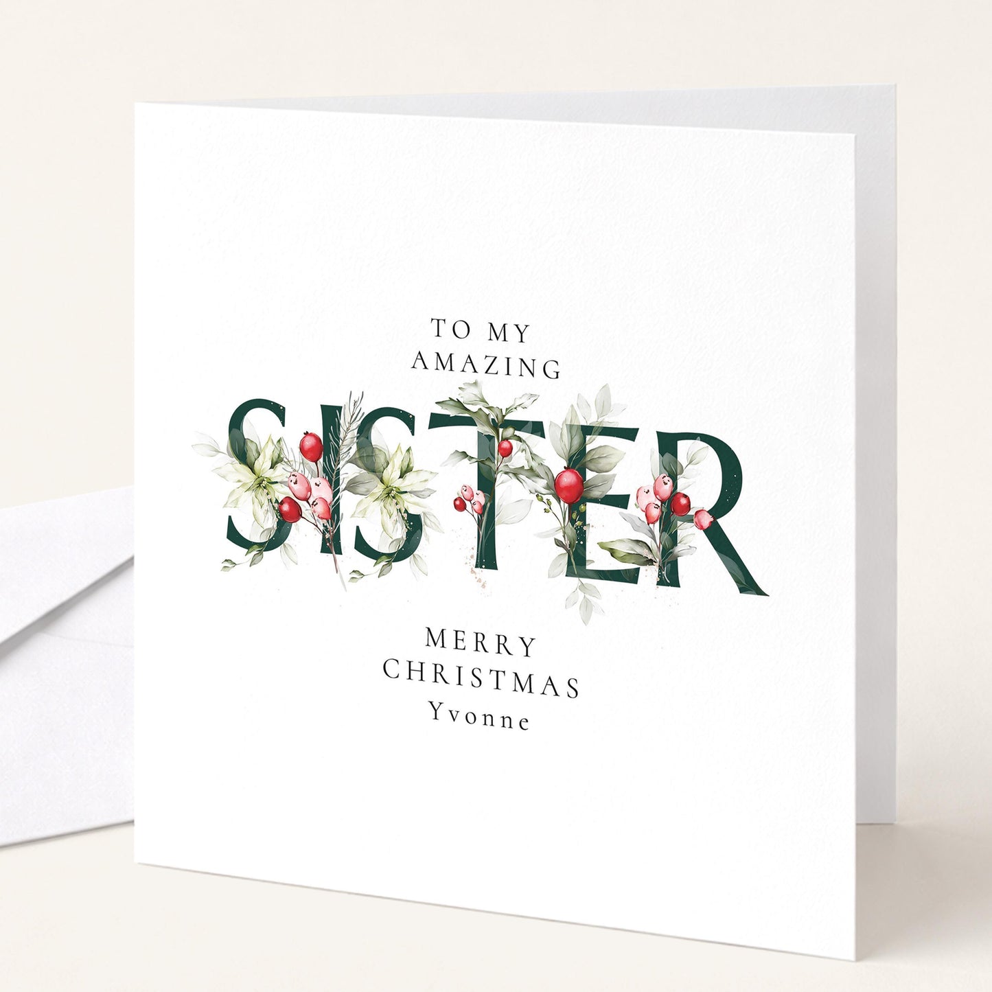 Sister Christmas Card – Personalised Holiday Card with Premium Matte Finish Envelope