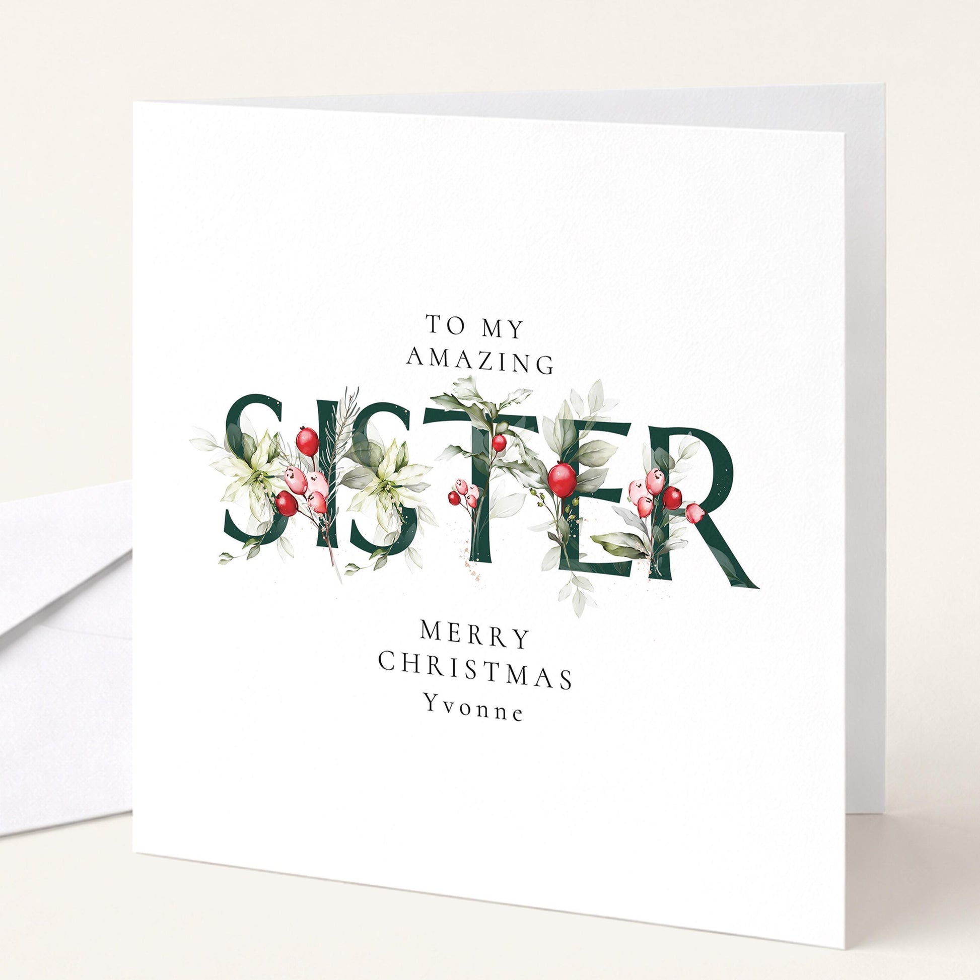 Sister Christmas Card – Personalised Holiday Card with Premium Matte Finish Envelope