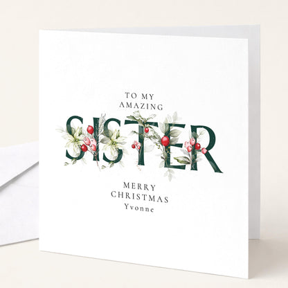 Sister Christmas Card – Personalised Holiday Card with Premium Matte Finish Envelope