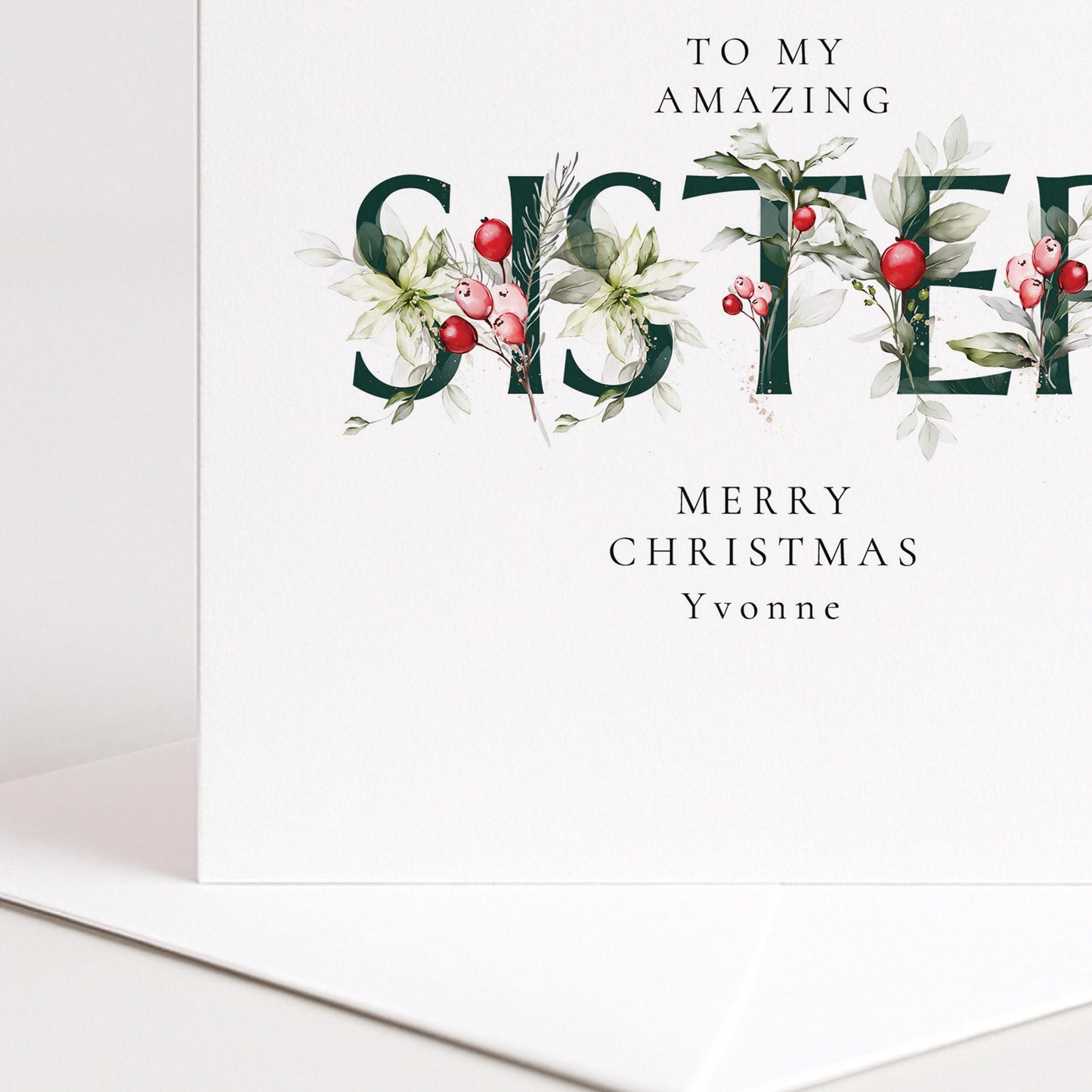 Sister Christmas Card – Personalised Holiday Card with Premium Matte Finish Envelope