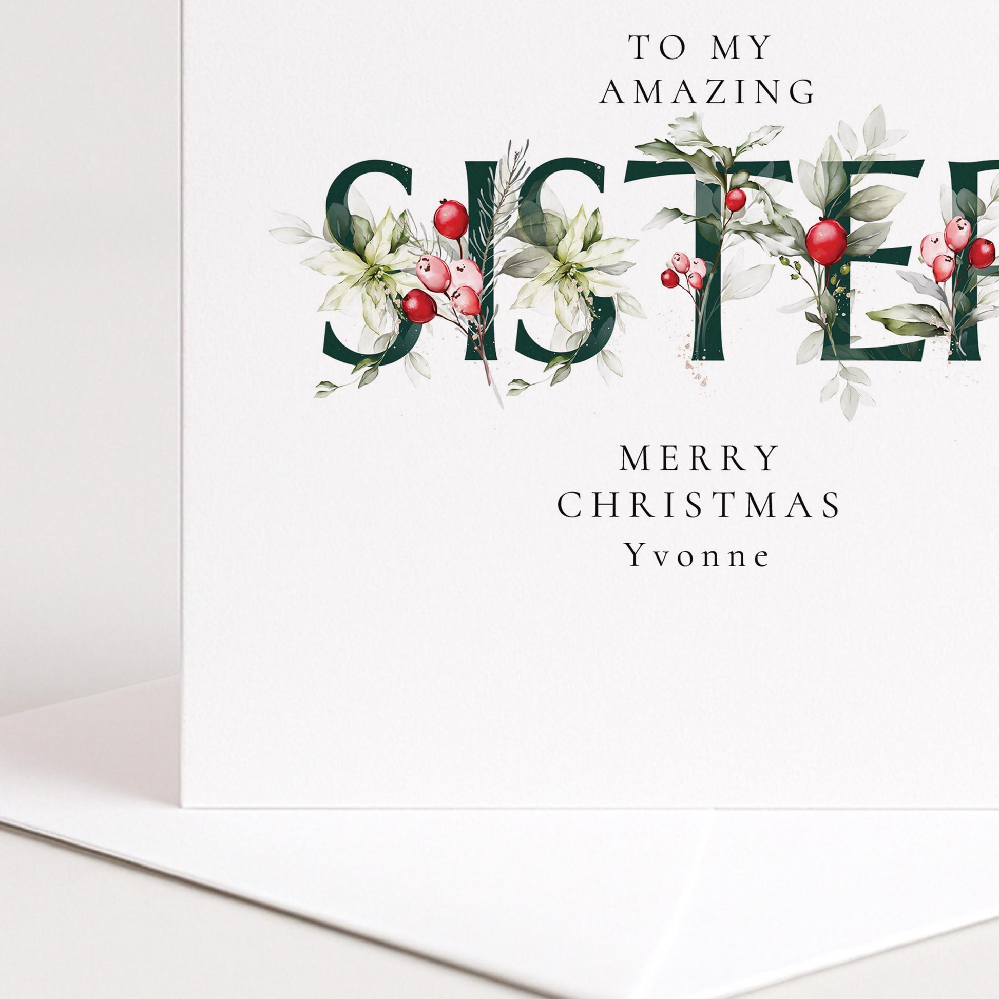 Sister Christmas Card – Personalised Holiday Card with Premium Matte Finish Envelope