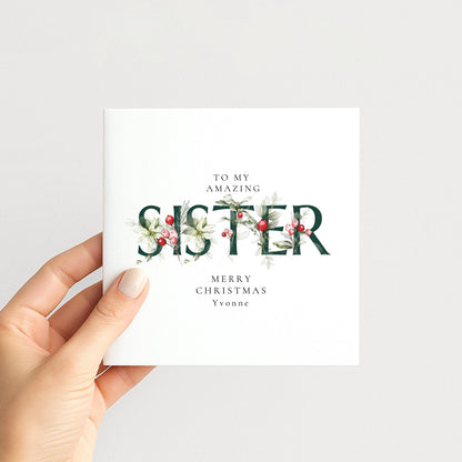 Sister Christmas Card – Personalised Holiday Card with Premium Matte Finish Envelope