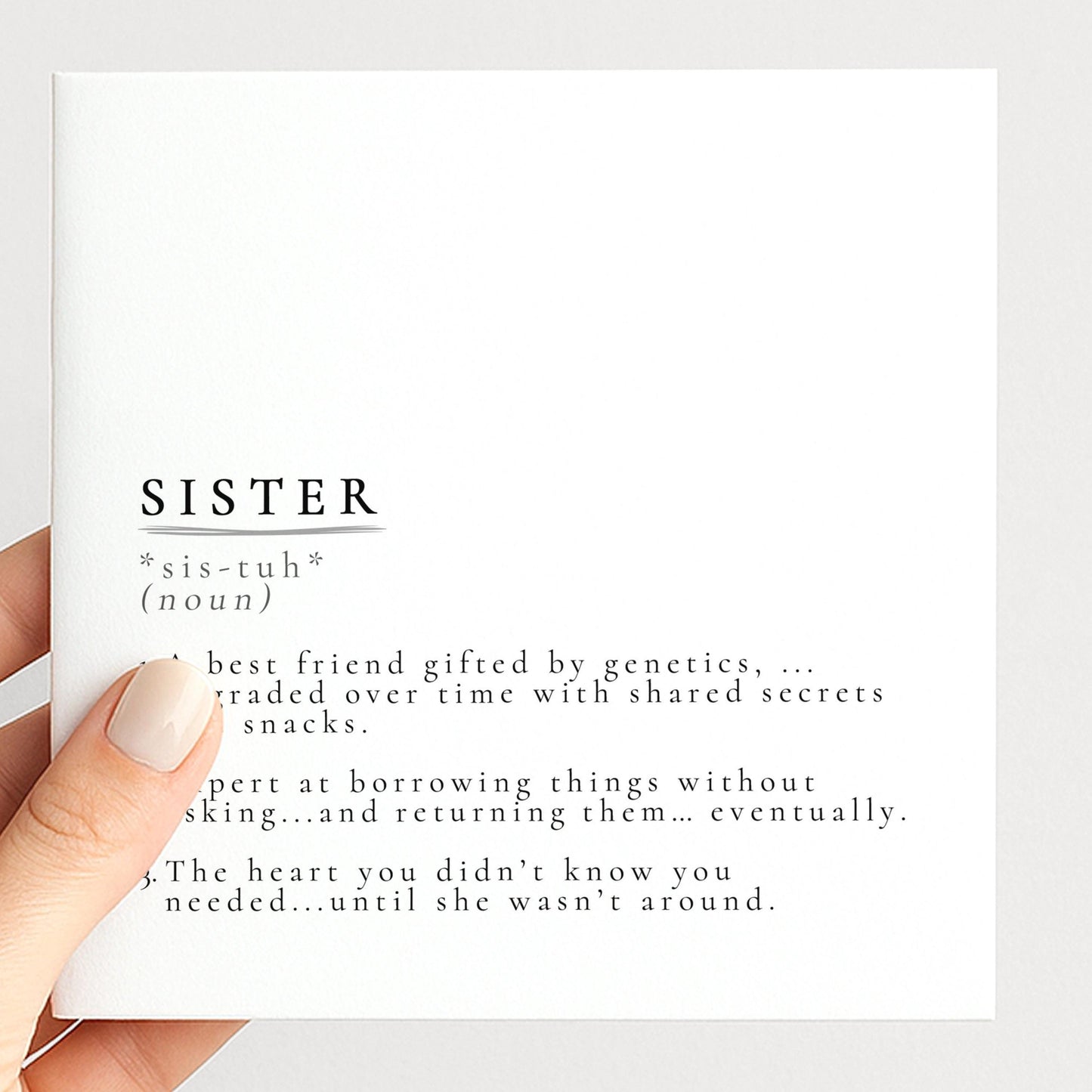 Sister Definition Card – Minimalist Greeting Card With Hand-Drawn Illustration