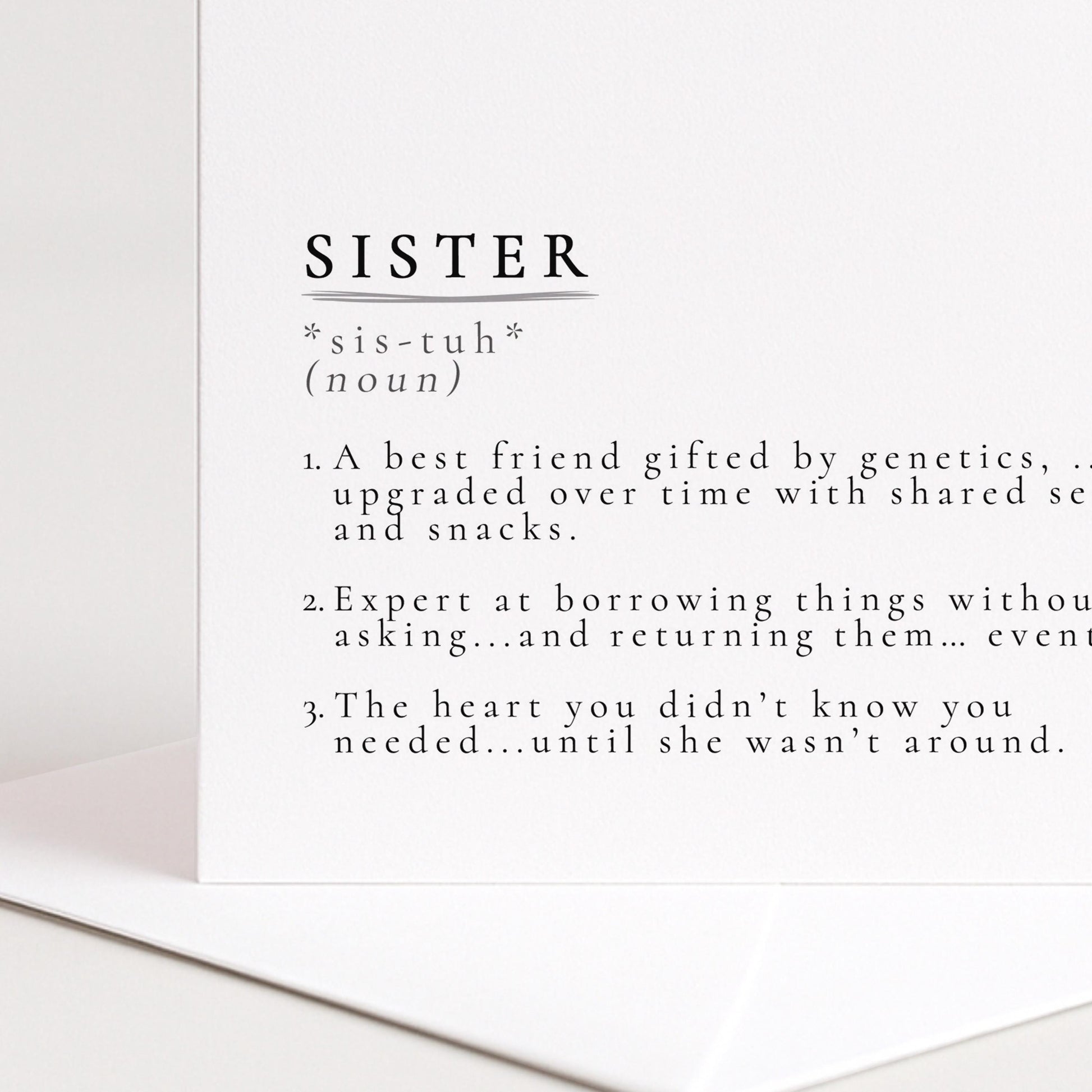 Sister Definition Card – Minimalist Greeting Card With Hand-Drawn Illustration