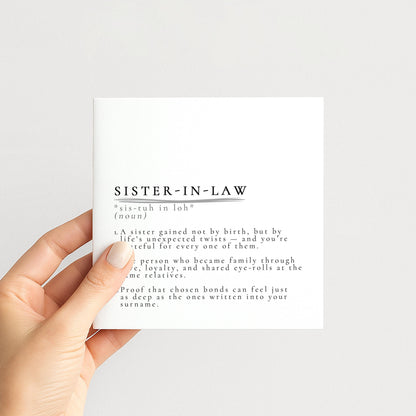 Sister In Law Card – Minimalist Definition Card With Matte Finish & Envelope