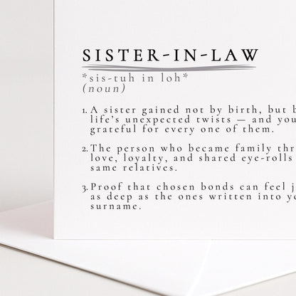 Sister In Law Card – Minimalist Definition Card With Matte Finish & Envelope