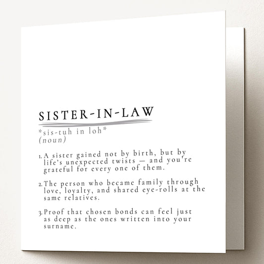 Sister In Law Card – Minimalist Definition Card With Matte Finish & Envelope