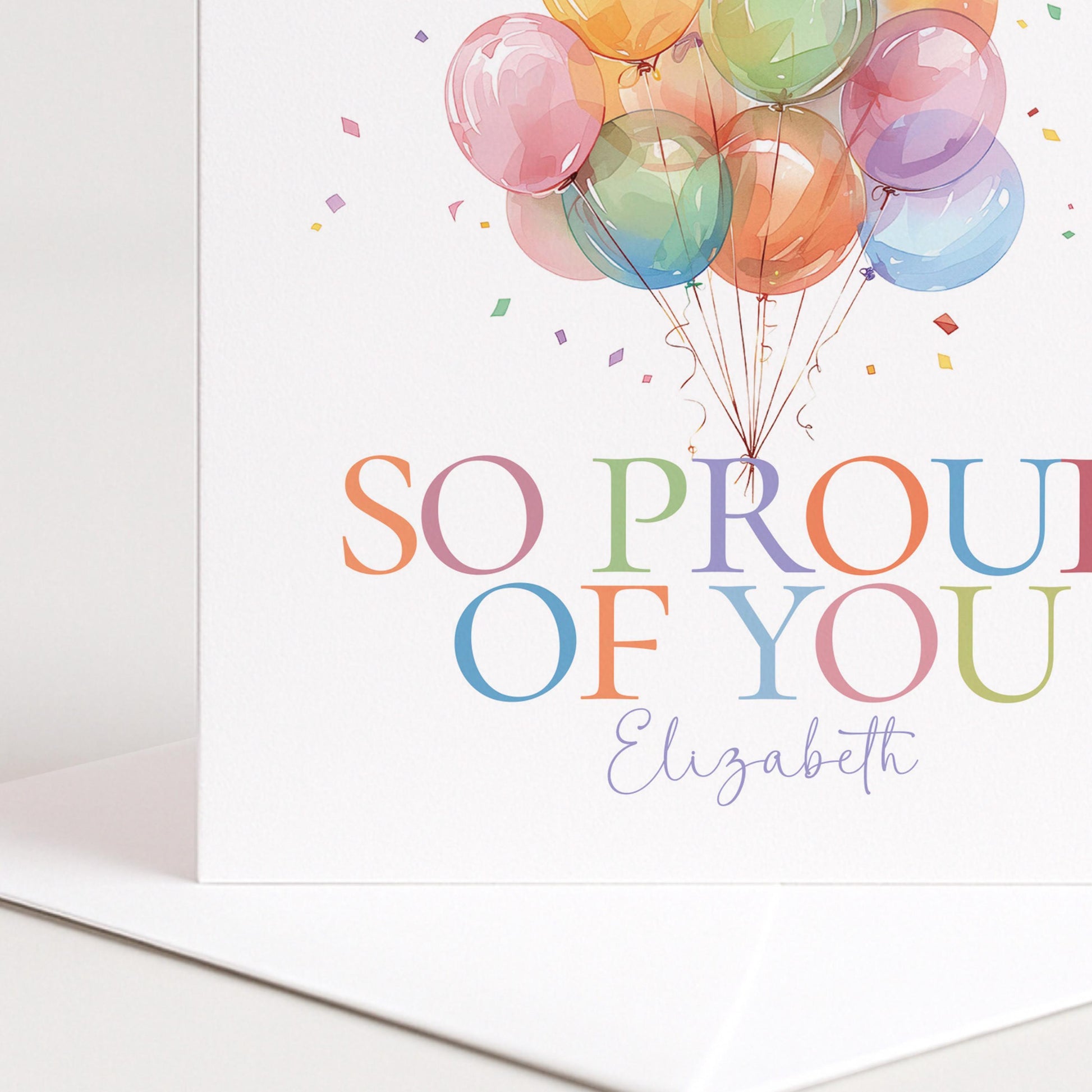 So Proud of You Card – Personalised Celebration Card With Joyful Balloon Design