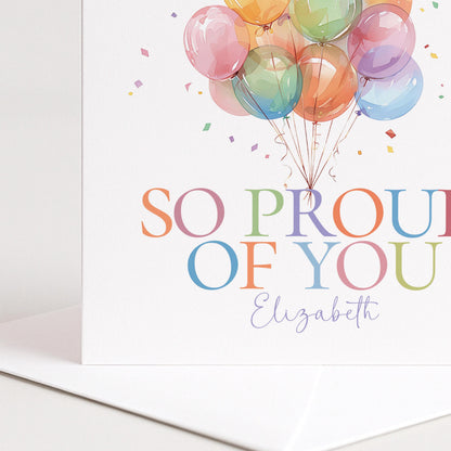 So Proud of You Card – Personalised Celebration Card With Joyful Balloon Design