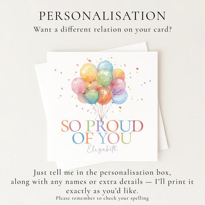 So Proud of You Card – Personalised Celebration Card With Joyful Balloon Design