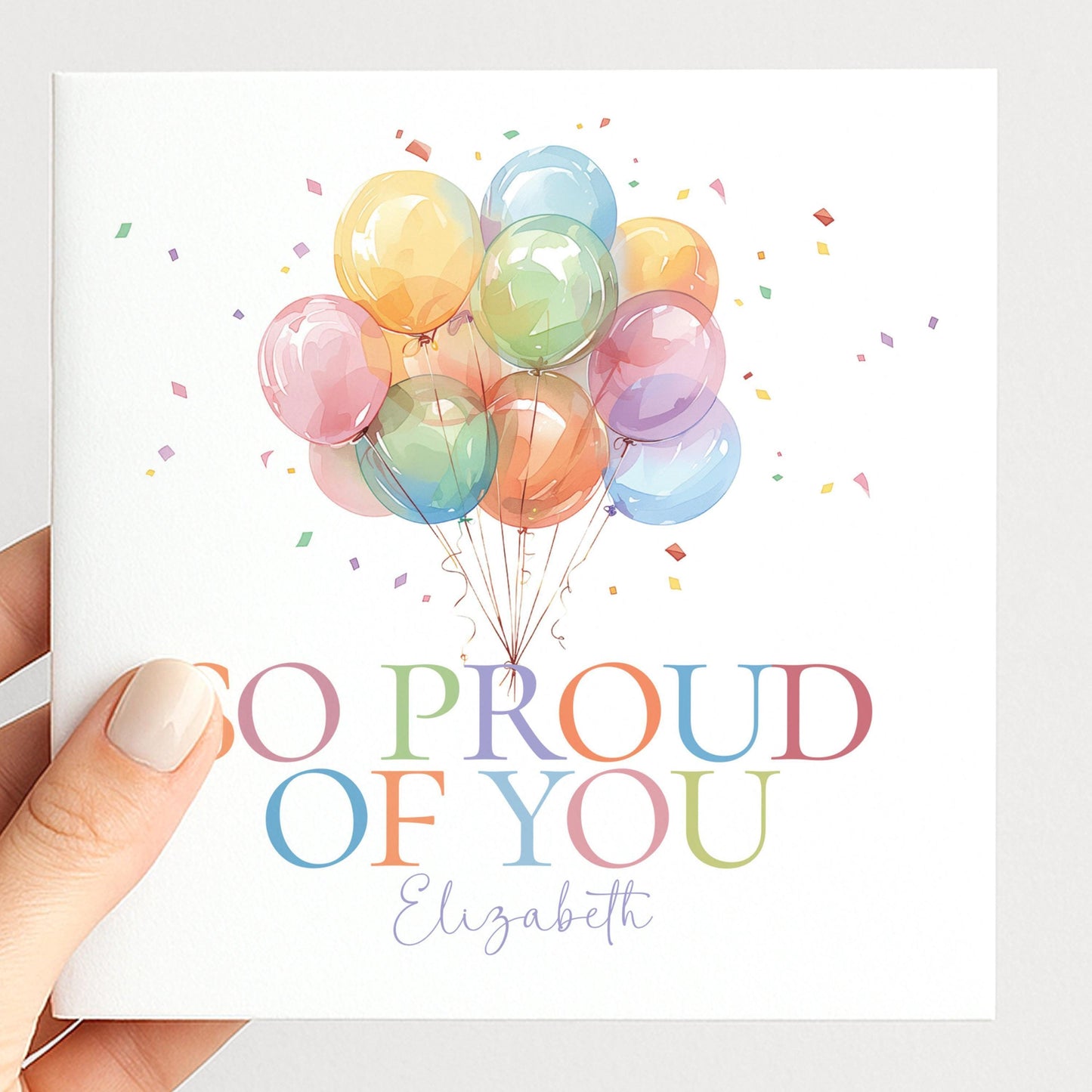 So Proud of You Card – Personalised Celebration Card With Joyful Balloon Design
