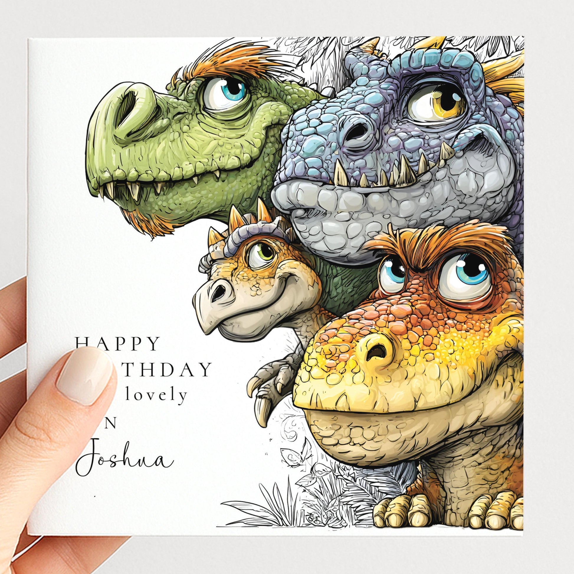 Son Birthday Card - Personalised Dinosaur Design With Custom Name