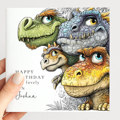 Son Birthday Card - Personalised Dinosaur Design With Custom Name