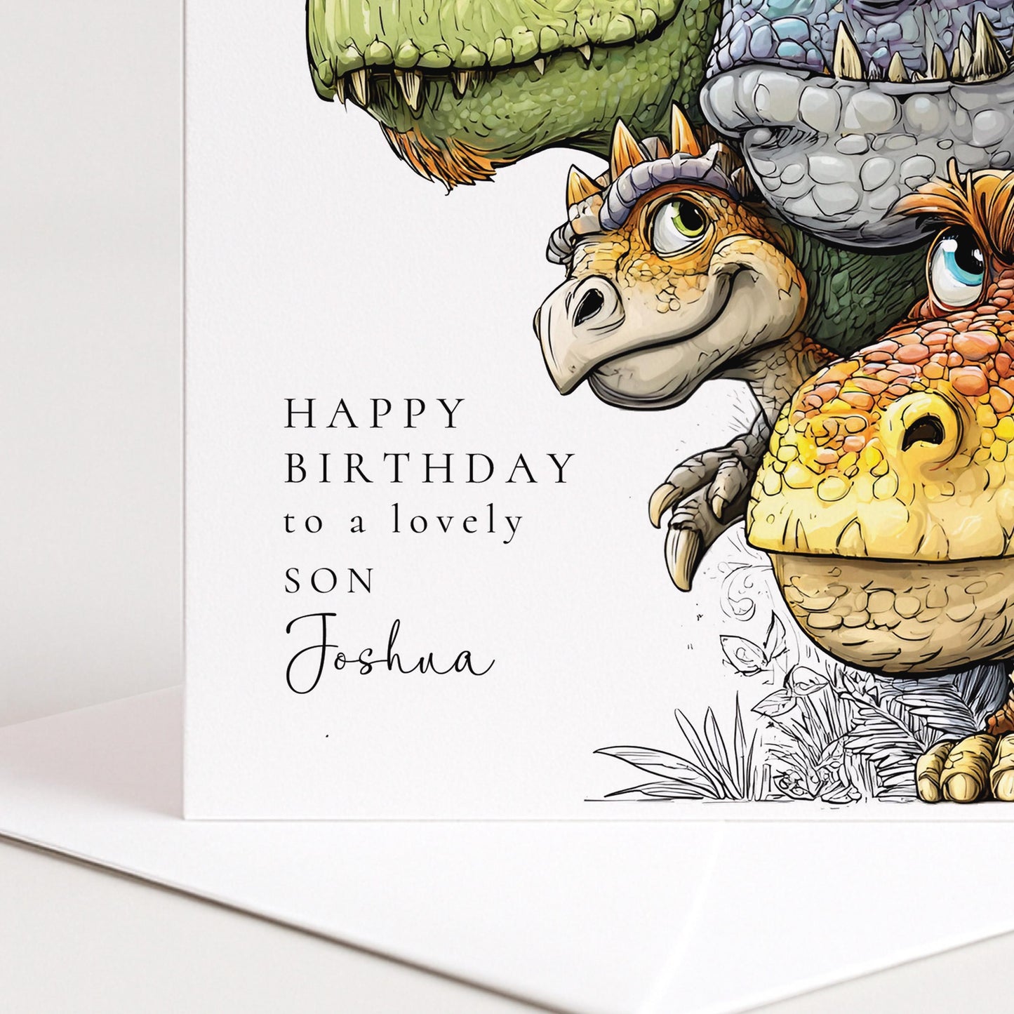 Son Birthday Card - Personalised Dinosaur Design With Custom Name