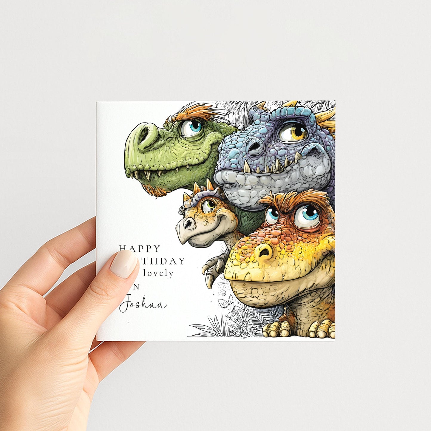 Son Birthday Card - Personalised Dinosaur Design With Custom Name