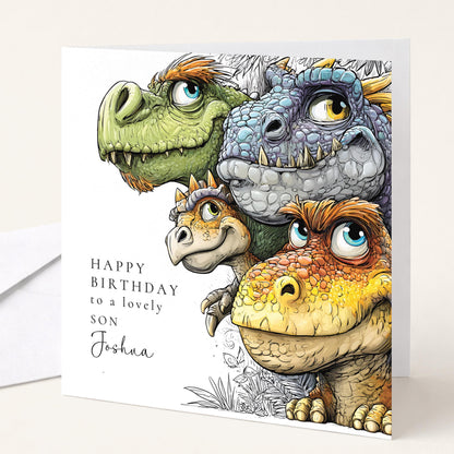 Son Birthday Card - Personalised Dinosaur Design With Custom Name