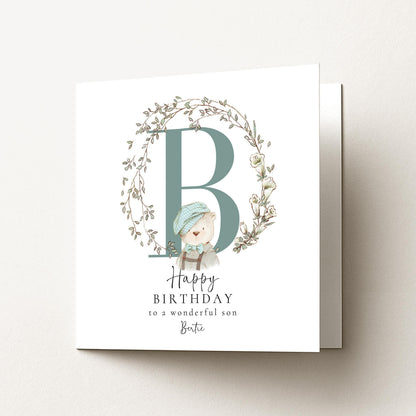 Son Birthday Card – Personalised Name & Bear Illustration | Matte Finish