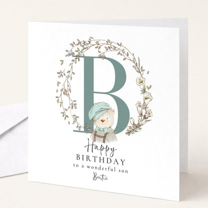 Son Birthday Card – Personalised Name & Bear Illustration | Matte Finish