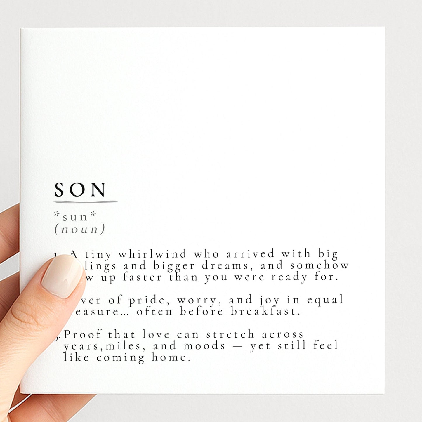 Son Birthday Card – Sentimental Definition Style Minimalist Greeting Card