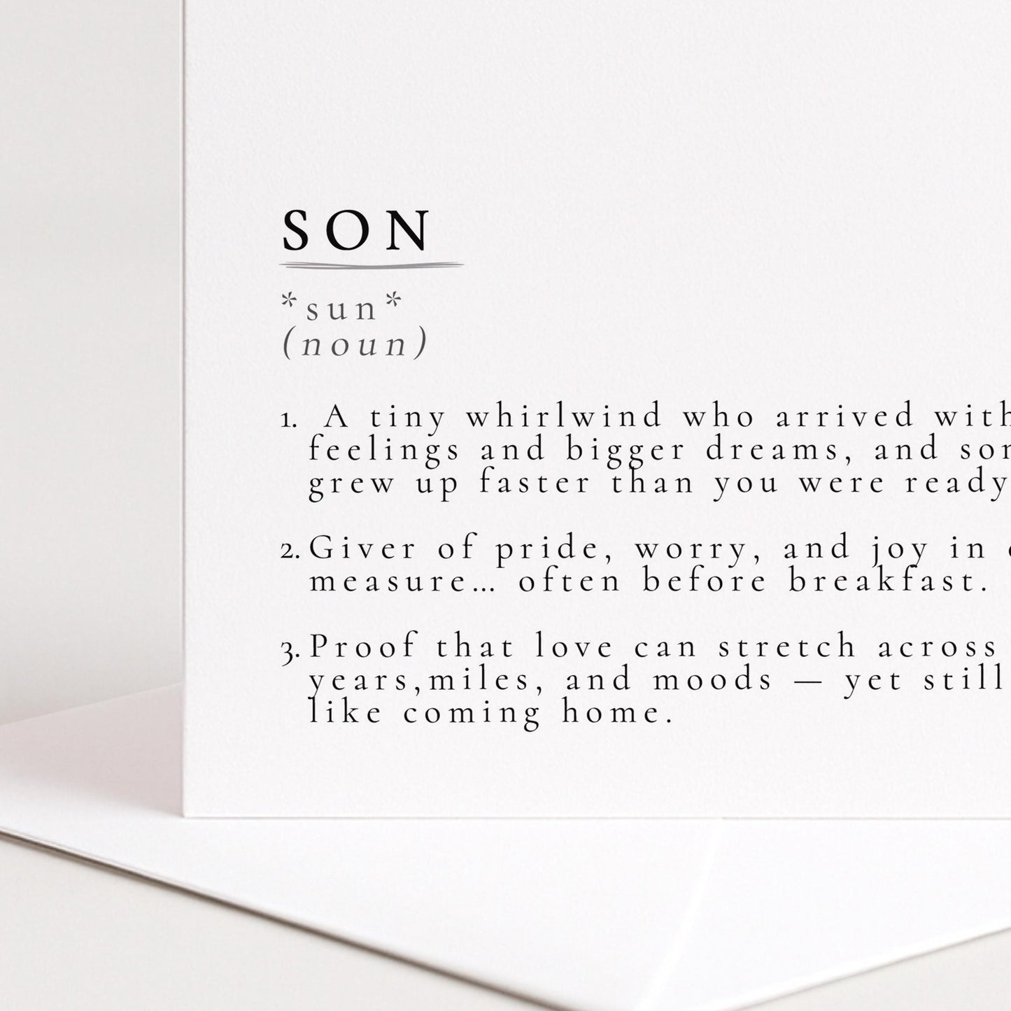Son Birthday Card – Sentimental Definition Style Minimalist Greeting Card