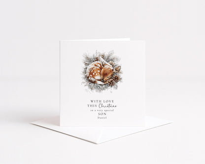 Son Christmas Card - Personalised Winter Deer Greeting With Matte Finish