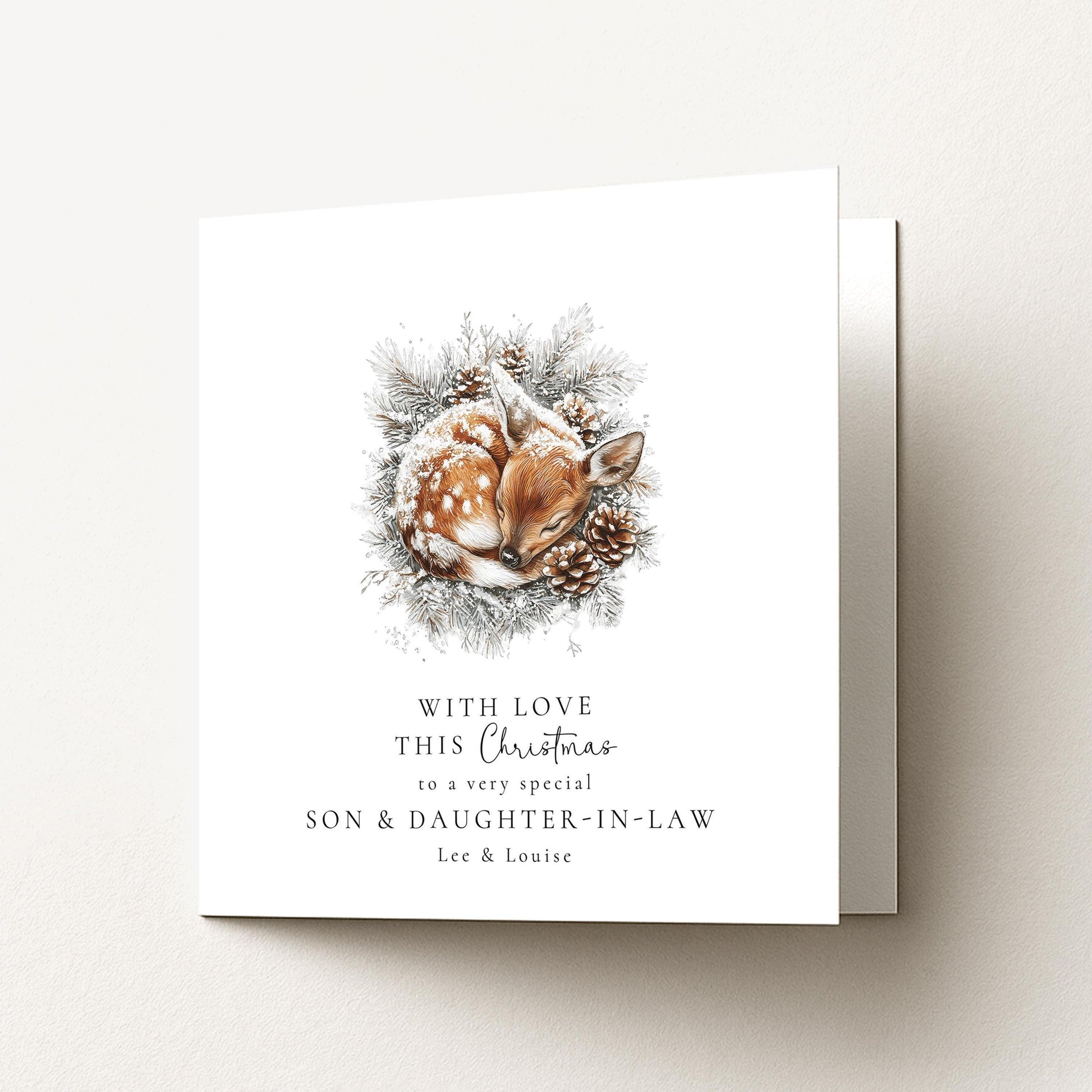 Son Daughter-in-Law Christmas Card – Personalised Winter Deer Festive Greeting