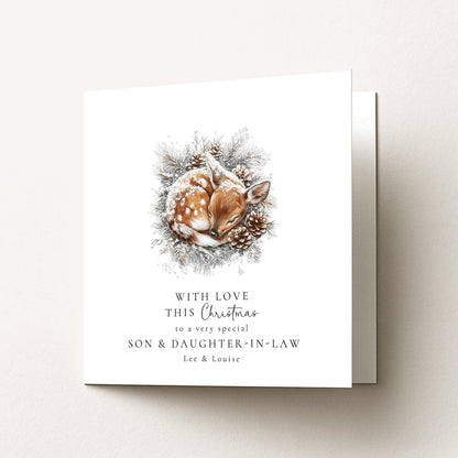 Son Daughter-in-Law Christmas Card – Personalised Winter Deer Festive Greeting