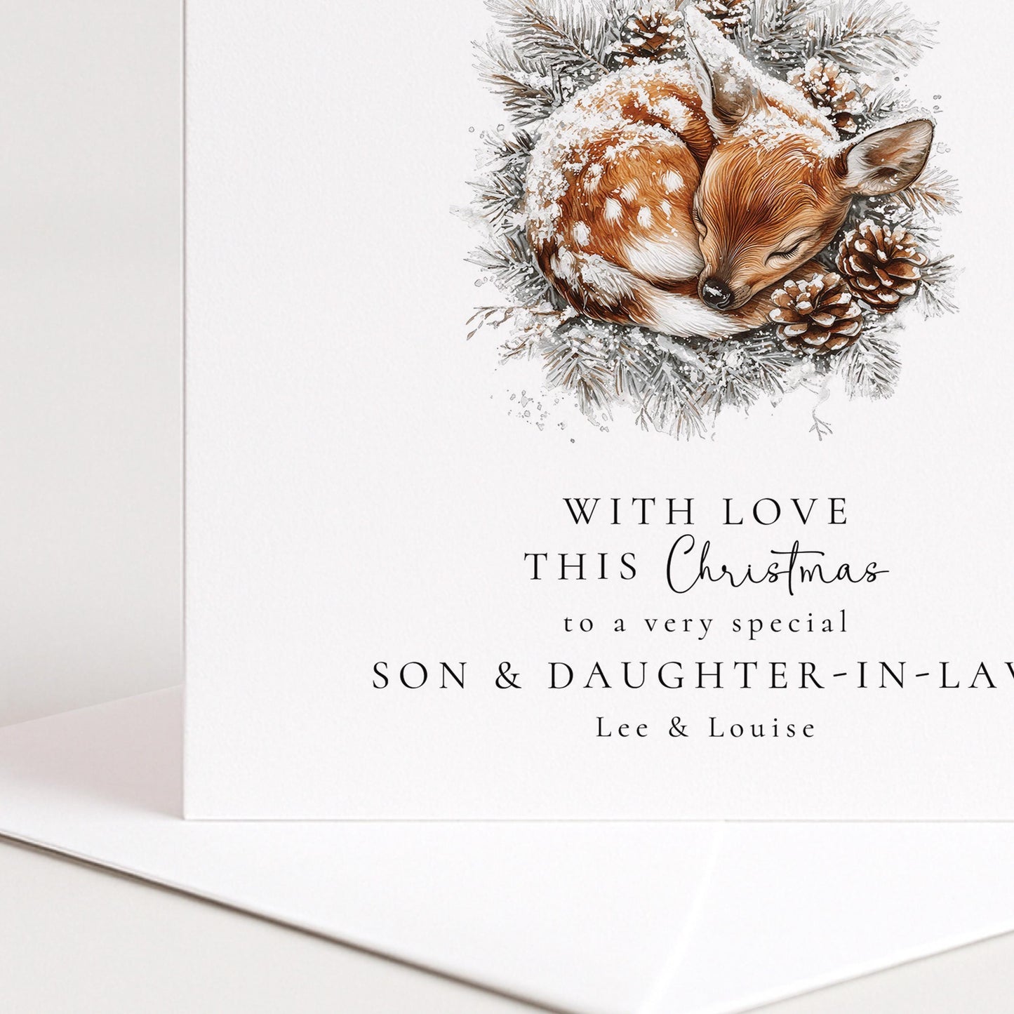 Son Daughter-in-Law Christmas Card – Personalised Winter Deer Festive Greeting