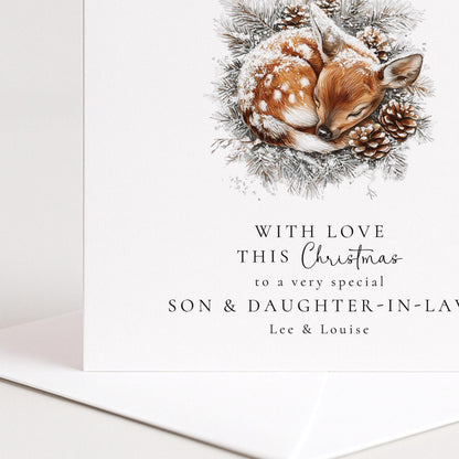 Son Daughter-in-Law Christmas Card – Personalised Winter Deer Festive Greeting