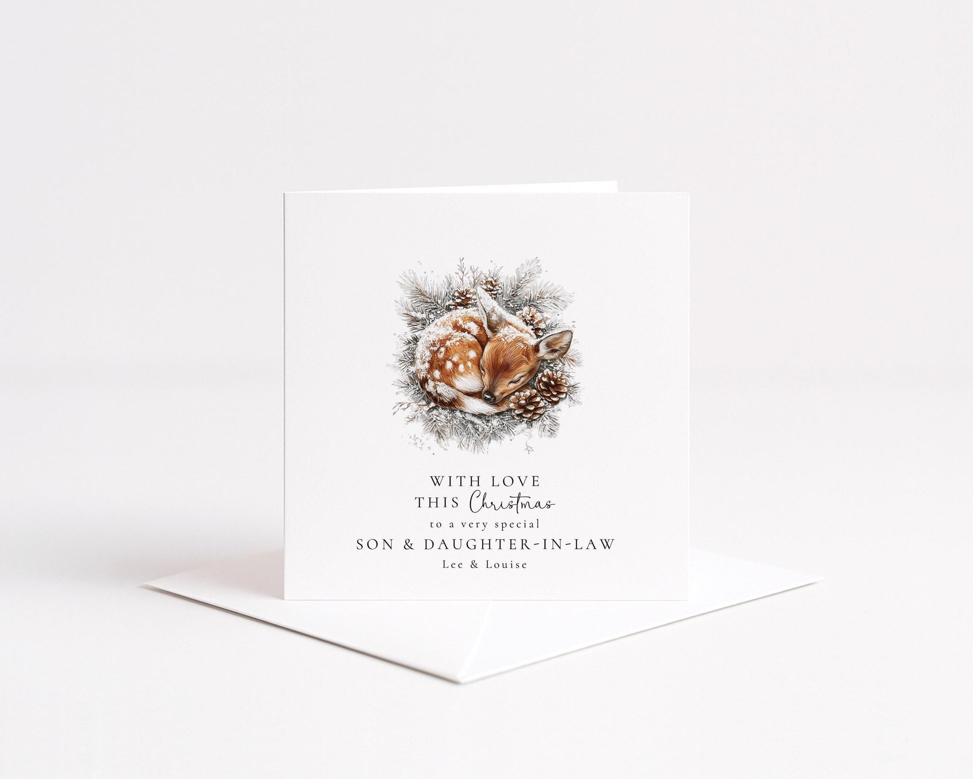 Son Daughter-in-Law Christmas Card – Personalised Winter Deer Festive Greeting