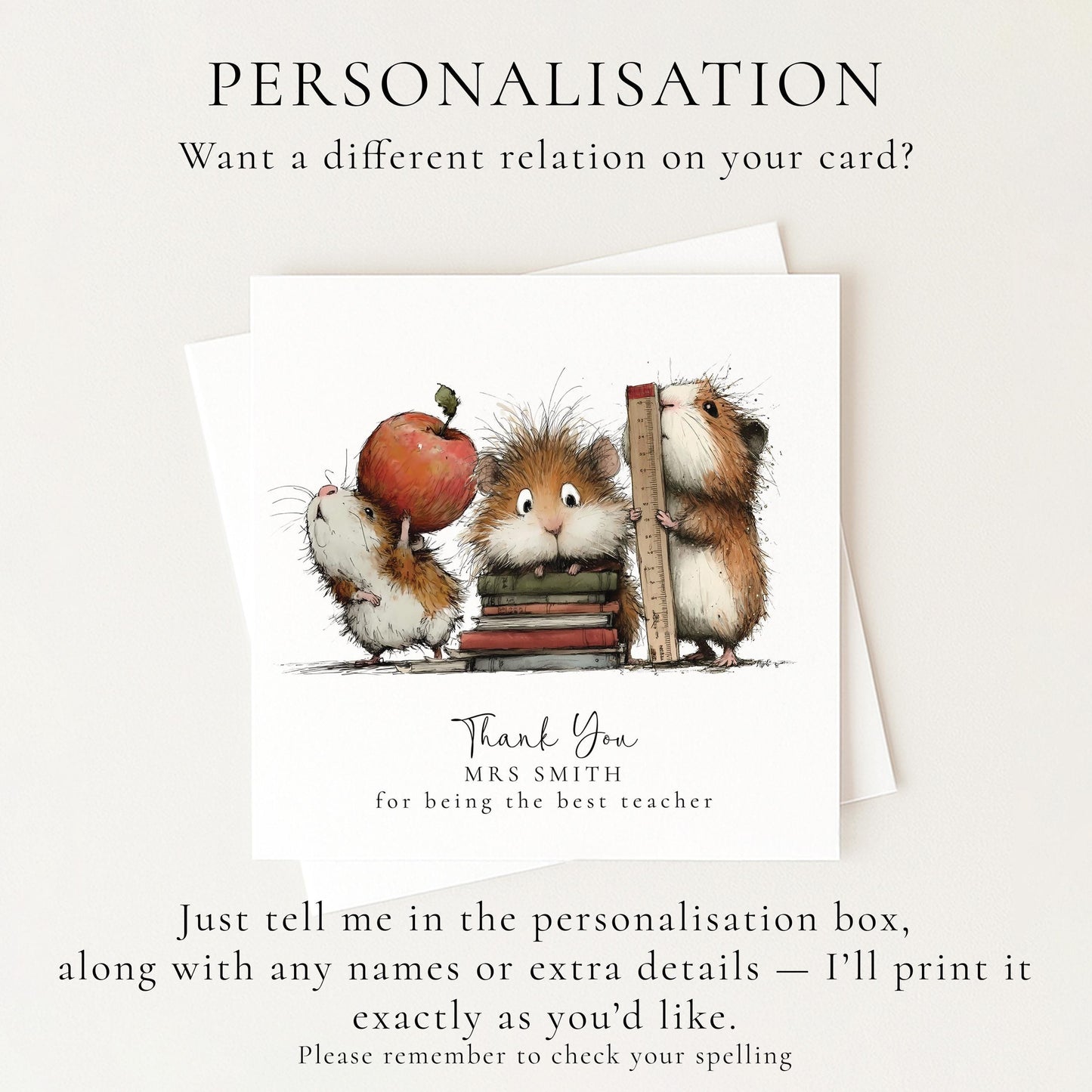 Thank You Teacher Card – Personalised Woodland Animal School Gift With Envelope