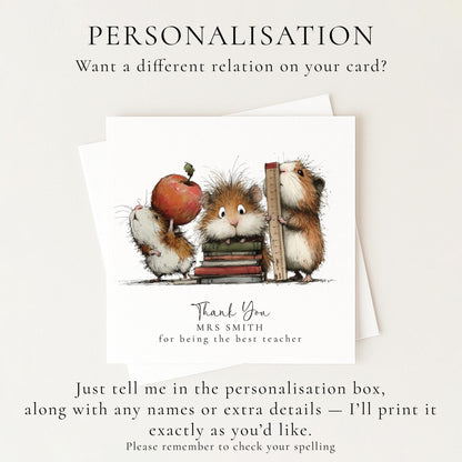 Thank You Teacher Card – Personalised Woodland Animal School Gift With Envelope